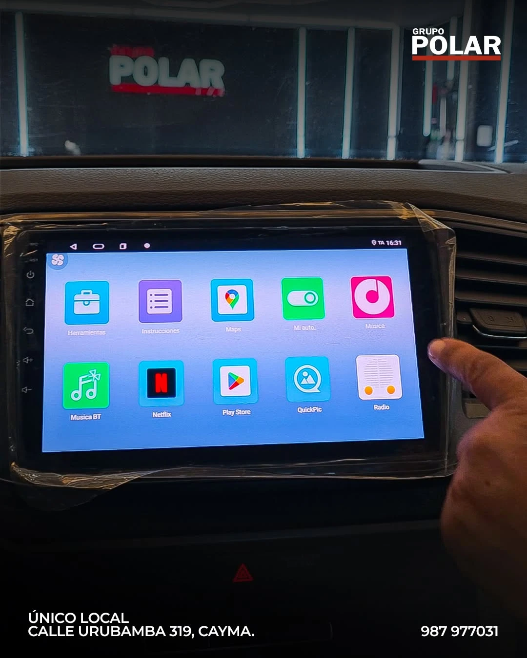 Sistema multimedia y pantalla Android de alta resolución instalada en el tablero por Grupo Polar